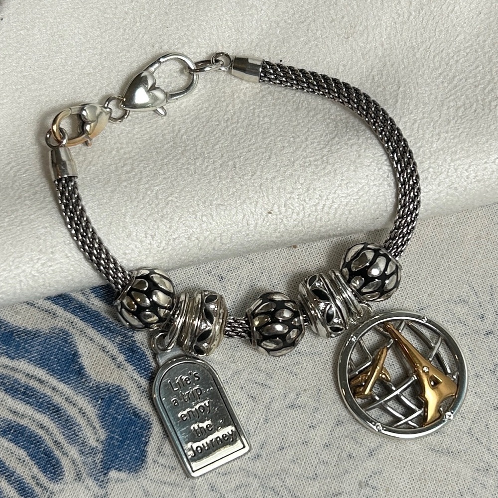 Brighton Beverly Glam Charm Bracelet 2 Travel Charms 5 Spacers Silver Plated - Picture 3 of 8